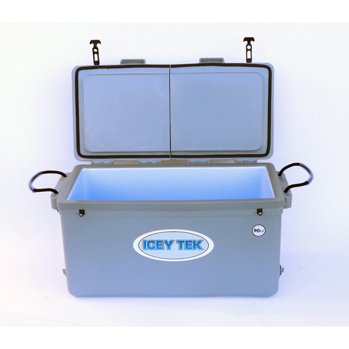 ICEY TEK 90L COOLER 90L WHITE LEFT LID OPEN